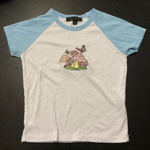 Faded rose blue mushroom crop top Size M